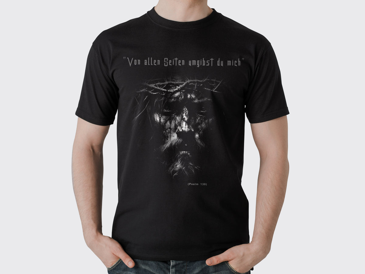 Schwarzen kurz-arm Jesus T-Shirt front